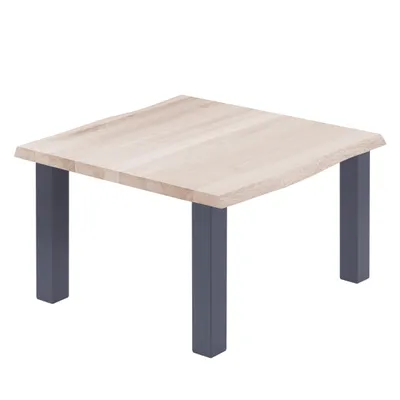 Produktbild von LAMO Manufaktur Esstisch Küchentisch Schreibtisch Couchtisch aus Massivholz, mit Baumkante 60x60x47 cm (AxBxH), Classic, Roh / Anthrazit, LKB-01-A-001-7016Cl