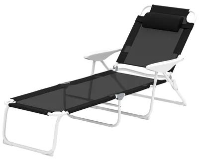 Produktbild von Sonnenliege klappbar Gartenliege mit Kopfkissen, Liegestuhl mit 4-Fach verstellbare Rš¹ckenlehne bis 120 kg Schwarz