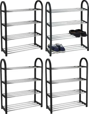 Produktbild von Schuhregale - Schwarz - Metall - B 50 cm - 4 Ablagen - 4er Set