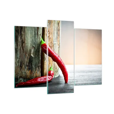 Produktbild von Bilder auf glas - Chili Gewürz Gemüse - 130x100cm - Glasbilder - Wandbilder - Kunstdruck - zum Aufhängen bereit - Wanddekoration aus Glas - Glas Bilder - Wandbild auf Glas - 3 Teile - GCB130x100-2264
