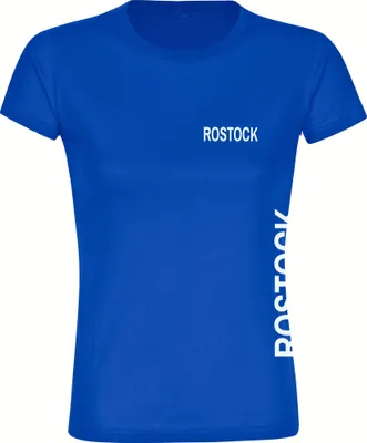 Produktbild von multifanshop Damen T-Shirt - Rostock - Brust & Seite, blau, Größe M