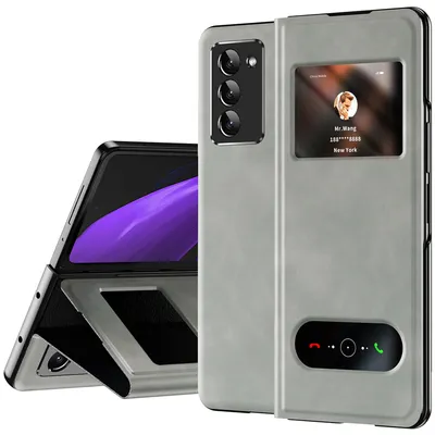 Immagine prodotto di Custodia sottile in pelle flip per Samsung Galaxy Z Fold 2 5G, con finestra di visualizzazione e funzione stand Grigio