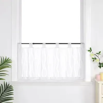 Produktbild von Joyswahl Scheibengardine mit Schlaufen Modern Küche Bistrogardine Voile Kurzgardine mit Wellenstreifen Weiß HxB 60x145 cm