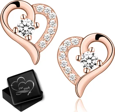 Produktbild von Damen-Ohrringe Herz Ohrringe echt 925 Sterling Silber  Frauen Ohrstecker Mädchen Herzohrringe Rosegold mit Gravur Dose K972+V12