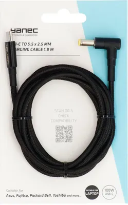 Zdjęcie produktu dla Kabel ładujący Yanec USB-C do 5,5 x 2,5 mm 1,8 m