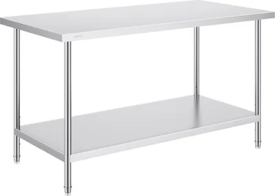 Image de Table de travail et de préparation en inox - 762x1524mm - Table de travail à deux niveaux - Table de cuisine - Cuisine gastronomique