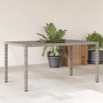 Produktbild von Möbel Gartentisch mit Glasplatte Grau 150x90x75 cm Poly Rattan - Balkon Tisch 365591
