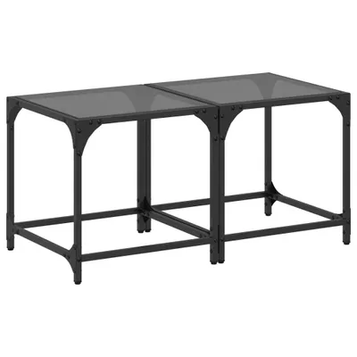 Image de vidaXL Tables basses avec plateau en verre 2 pcs. noir 40x40x40 cm acier