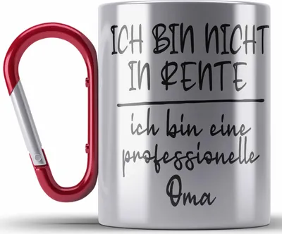 Produktbild von Trendation - Professioneller Oma Geschenk Rente Geschenkidee Edelstahl Tasse Karabiner Grossvater (Rot)