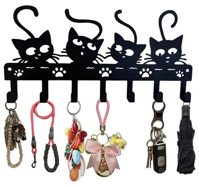 Produktbild von Schlüsselhalter aus Metall, Schlüsselleiste mit 7 Haken, schwarzer Wandorganizer für Flur, Büro, Küche