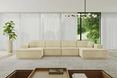 Produktbild von ALTDECOR Ecksofa in U-Form IREA-U2 386x165x80 cm Beige Corner Sofa Bett Eckcouch Couch L-Form Wohnlandschaft Cauchsofa