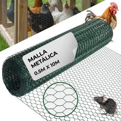 Imagen del producto de Malla hexagonal Strend Pro GARDEN HEX PVC 500/13/0,9 mm, recubierta de PVC, verde RAL 6005, para cría de animales, rollo de 10 m