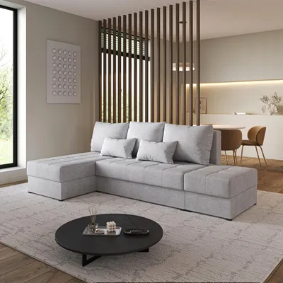 Produktbild von Masseno Ecksofa NORVI mit Schlaffunktion L-Form, Sofa mit Bettkasten, Wohnzimmersofa, Couch, Soffa, Bettsofa, Couchgarnitur- Hellgrau, NEVE 83