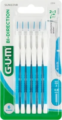 Produktbild von Set 6x Interdentalbürsten, GUM, bi-direktional, für die Tiefenreinigung, Chlorhexidin-behandelt, 0,9mm