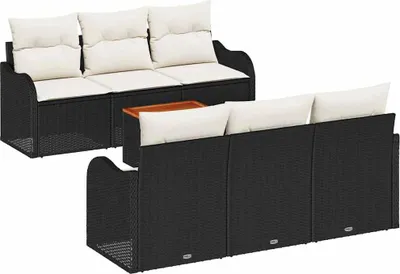 Image de Ensemble de canapés de jardin vidaXL avec rangement, 7 pièces, noir et crème, en polyrotin
