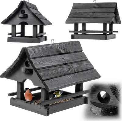 Image de KADAX Mangeoire pour oiseaux à suspendre, mangeoire pour oiseaux en bois, résistante aux intempéries Mangeoire pour oiseaux dans le jardin et sur le balcon, mangeoire pour oiseaux, mangeoire pour oiseaux Anthracite