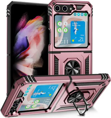 Produktbild von Hülle für Samsung Galaxy Z Flip 5 Dual Layer Militäre Fallschutz Schutzhülle mit Ringhalterung Ständer Roségold