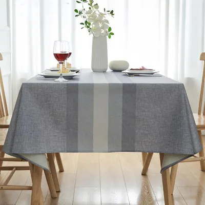 Produktbild von Tischdecke Hellgrau 140x200cm Abwaschbar Leinenoptik Rechteckig Wasserdicht Outdoor