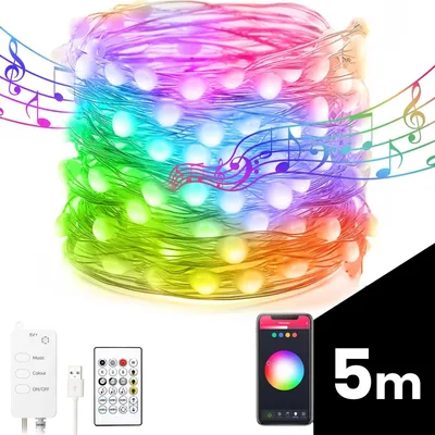 Zdjęcie produktu dla Inteligentna girlanda świetlna - USB - 33 diody RGB - 5 metrów - Bluetooth