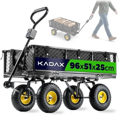 Produktbild von Netzgartenwagen mit Abnehmbarer Plane, Tragkraft 300 kg, Bollerwagen aus pulverbeschichtetem Stahl, Handwagen mit Antirutschgriff, Gartenwagen, Transportwagen (120L, Schwarz)