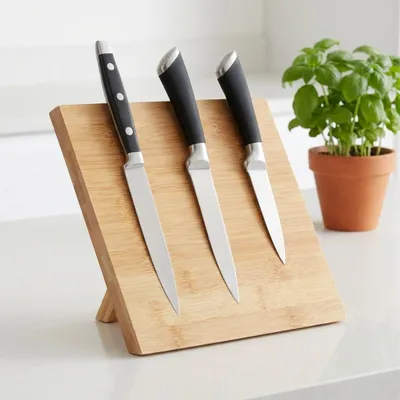 Image de Bloc magnétique pour couteaux en bambou, 24 x 21 cm