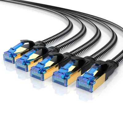 Produktbild von Primewire 5x LAN-Kabel, CAT.8, RJ-45 (Ethernet) (25 cm), Patchkabel flach CAT 8, Baumwollmantel Flachband Netzwerkkabel - 0,25m