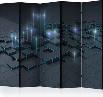 Produktbild von 5-teiliger Einseitiger Vlies Paravent - Black City II 225x172 cm 3D a-B-0055-z-c