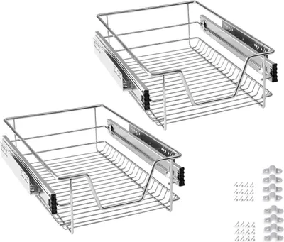 Produktbild von YUENFONG 2 kusy teleskopických výsuvných zásuviek výsuvná polica kuchynská zásuvka polica 20 kg zaťažiteľný kuchynský výsuvný kôš (pre 40 cm skrinky)