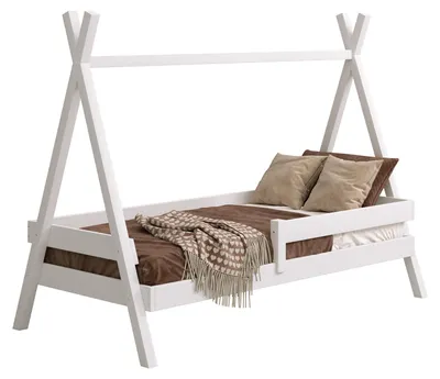 Produktbild von MEBLE WRÓBEL Kinderbett Tipi 90x200 cm in Weiß | Bett aus Kiefernholz | Hausbett für Mädchen und Jungen | Abgerundete Kanten | Montessori | mit Rausfallschutz