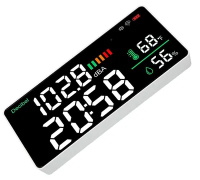 Obrázek produktu pro 4-v-1 LED decibeloměr - měřič hluku - velký LED displej - 11 palců - hluk + teplota + vlhkost - vhodný pro učebny