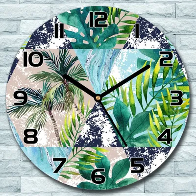 Produktbild von Wanduhr aus Glas Rund fi 30 Tropisch Aquarell Quarz Deko Schlafzimmer Büro