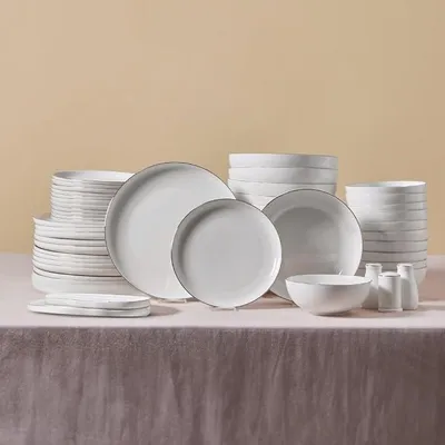 Imagen del producto de Juego de mesa Favaro para 12 personas, vajilla de porcelana fina, juego de 53 piezas que incluye cuencos y platos, ideal para servir sopas, postres y platos principales