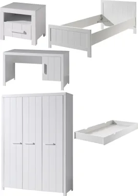 Produktbild von Diese Erik-kombination besteht aus den folgenden Elementen: erik bett 90x200cm * und ein erik nako * und ein erik 3 tur schrank * und ein erik schreibtisch * und ein erik unterbett *