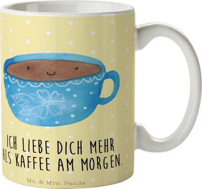 Produktbild von Mr. & Mrs. Panda Kaffeebecher Kaffee Tasse - Gelb Pastell - Geschenk, schöne, Liebe, Kaffeetasse, Becher, Lustige Sprüche, Pott, Glücklich, Geschmack, Genuss