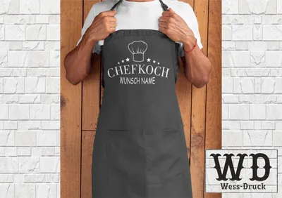 Produktbild von Grillschürze Kochschürze Chefkoch mit WUNSCHNAME Dunkelgrau Weiß