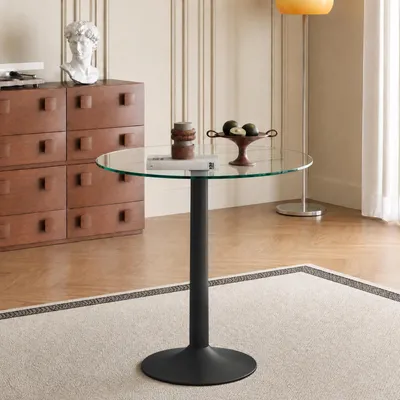 Obrázek produktu pro Barový stůl, kulatý, průměr 89 cm, výška 92 cm, tvrzené sklo, minimalistický, (černý, průhledný)