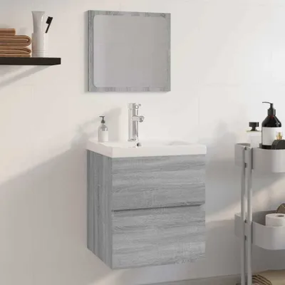 Imagen del producto de Maison Exclusive: Juego de muebles de baño en color gris Sonoma, fabricado en material de madera