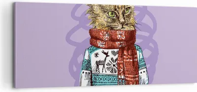 Produktbild von Bild auf Leinwand - Leinwandbild - Katze Schal Illustration hipster - 100x40cm - Wand Bild - Wanddeko - Leinwanddruck - Bilder - Kunstdruck - Leinwand bilder - Wandkunst - AB100x40-3201
