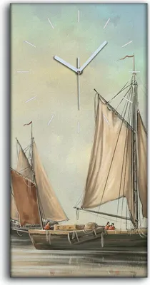Produktbild von Wanduhr Uhr Wandbild Leinwand Geräuschlos 30x60 Ölgemälde See schiffe Fischer - weiße Hände