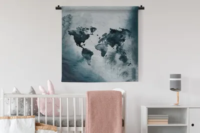 Produktbild von MuchoWow® Wandteppich Wandbehang Weltkarte - Blau - Aquarell 90x90 cm Tapisserie Dekoration Wandtuch - Wandaufhänger