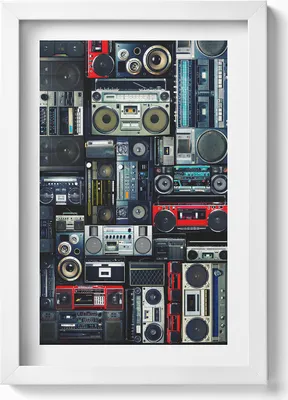 Produktbild von Musik - alter Ghettoblaster– Wandbild mit Rahmen – Gerahmtes Bild  – Wanddekoration – 20x30 cm – Weiß