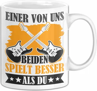 Produktbild von Gitarre Tasse Geschenk Spruch Für  Einer Von Uns Beiden Spielt Besser Als Du Becher (Weiß)