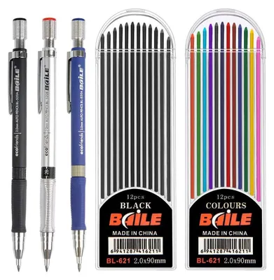 Productafbeelding van Set van 3 mechanische potloden 2 mm in blauw, zwart en zilver