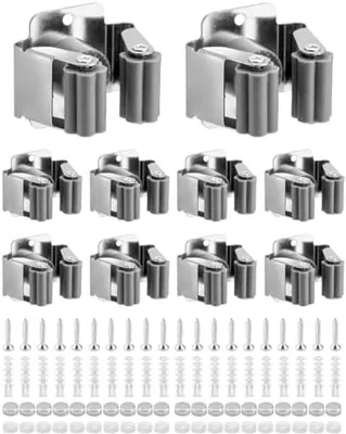 Produktbild von PolkaHome® 10-teiliger Edelstahl-Besenhalter zur Wandmontage für Reinigungsgeräte, Gartengeräte, Küche, Bad, Garage