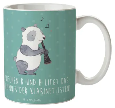 Produktbild von Mr. & Mrs. Panda Keramiktasse Klarinette Geheimnis - Meeresbrise - Geschenk, Musiker, Instrument, Musik, Holzblasinstrument, Kaffeetasse, Tasse, Musikunterricht, Ensemble