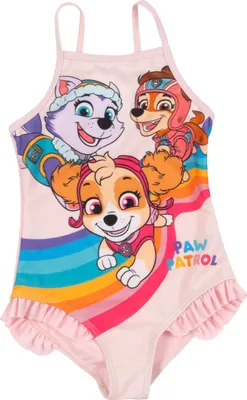 Produktbild von Paw Patrol Badeanzug mit Rüschen für Mädchen - Skye, Everest & Zuma Kinder Schwimmanzug Einteiler Rosa 98-104