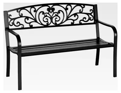 Produktbild von Gartenbank aus Metall, Parkbank mit Rückenlehne und Armlehnen, wetterfeste Sitzbank, 2-Sitzer für Balkon und Terrasse, belastbar bis 250 kg, Schwarz