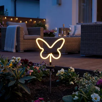 Produktbild von LED Solar Gartenstecker Schmetterling - Solarleuchte mit Erdspieß - H: 66cm - Lichtsensor