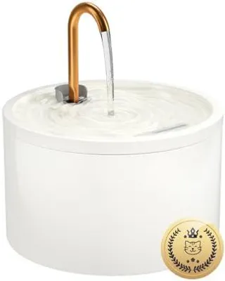 Produktbild von Katzenbrunnen Keramik, Trinkbrunnen für Katze 2.1L, Leiser Wasserspender Katzen, Hygienischer Pet-Brunnen mit Filtersystem, Für Mehrkatzenhaushalte, Einfache Reinigung, Weiß