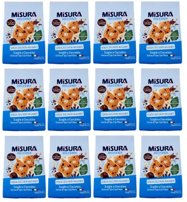 Produktbild von 12x Misura Dolcesenza Biscotti con Scaglie di Cioccolato Kekse mit Schokoladenstückchen Ohne Zuckerzusatz Packung mit 290g + Italian Gourmet Polpa di Pomodoro 400g Dose